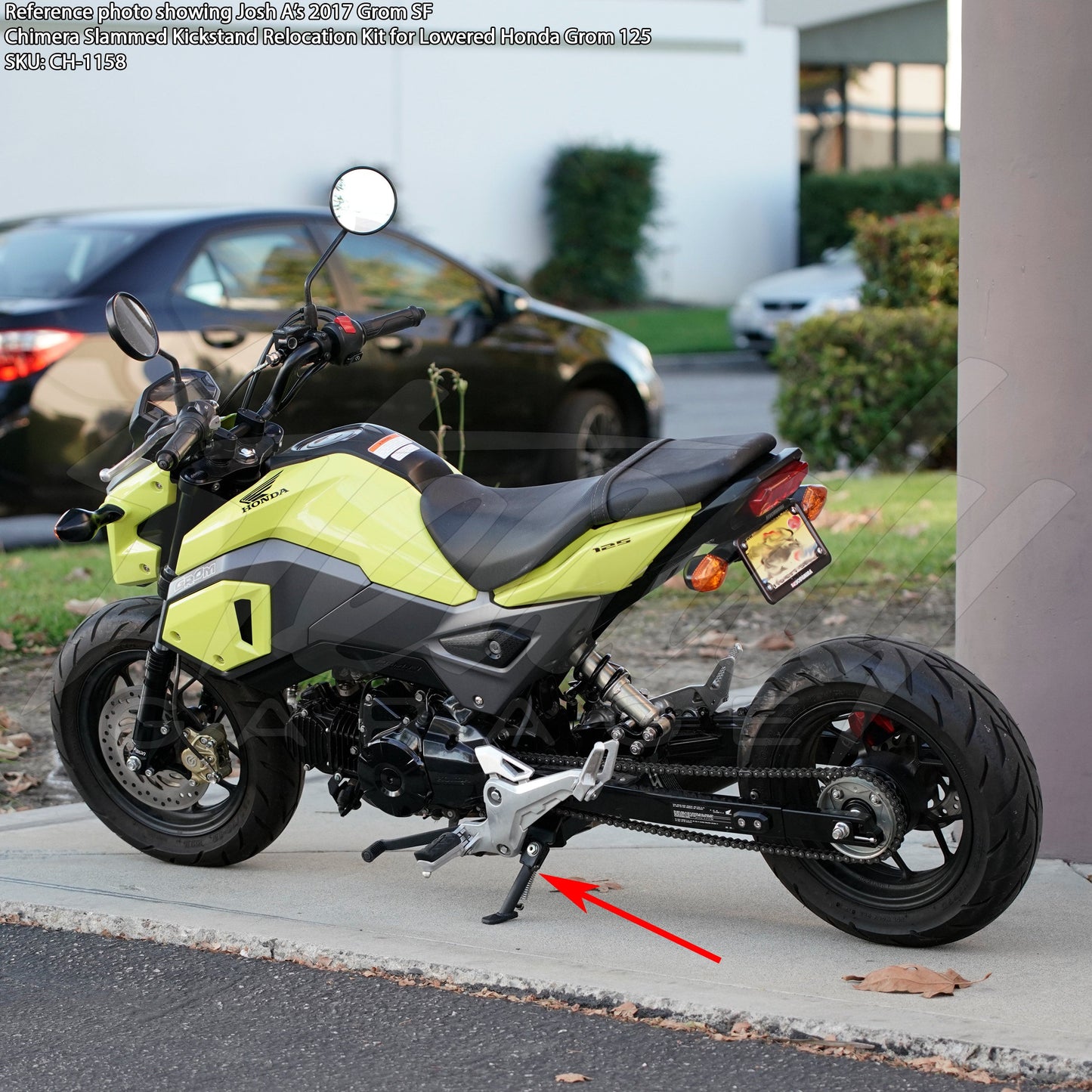 Chimera Slammed Kickstand Relocation Kit for Lowered Honda Grom 125 (2014-2022), Monkey 125 (2018-2022)